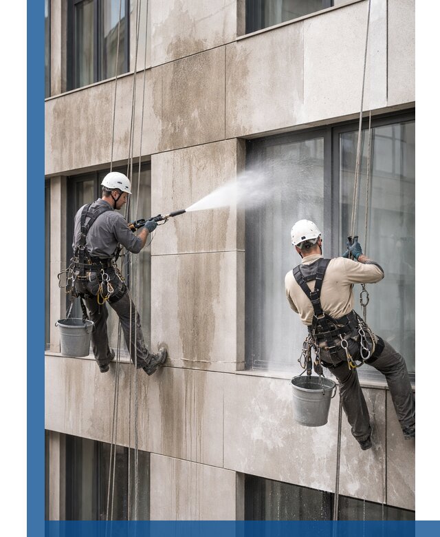 Послестроительная мойка фасада промышленным альпинизмом в Партизанске