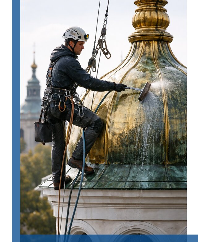 Профессиональная мойка куполов и шпилей высотными альпинистами в Партизанске