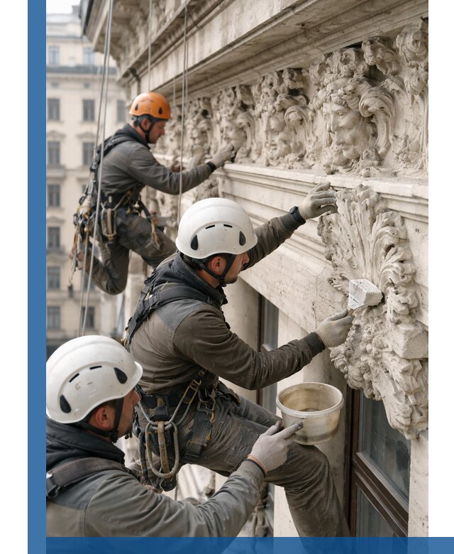 Реставрация фасадной лепнины с высотными работами в Партизанске