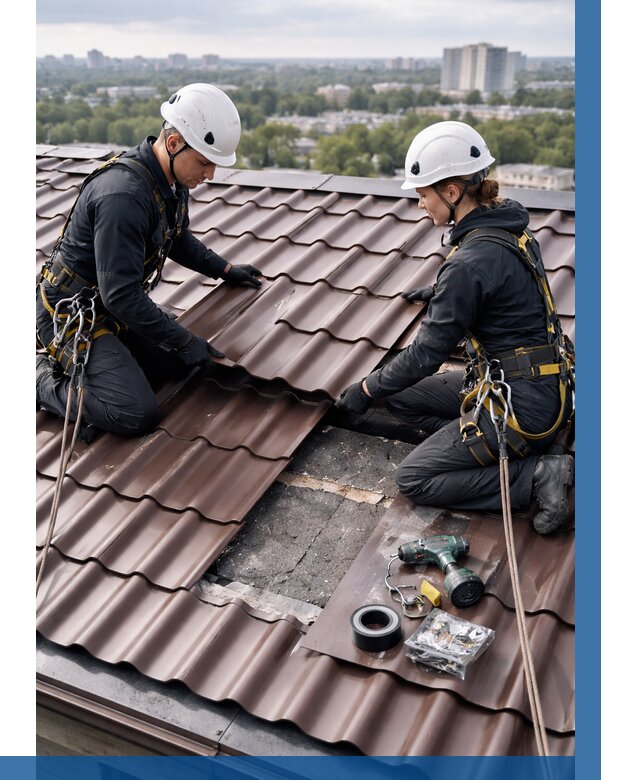 Ремонт металлочерепицы на крыше в Партизанске от 966 р. | ВЫСОТНИК-Прт