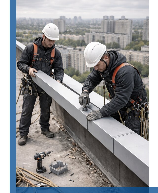 Монтаж парапетных крышек и ограждений кровли в Партизанске