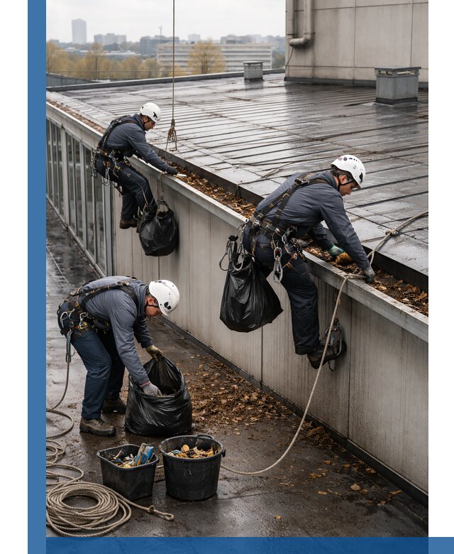 Очистка кровли по периметру в Партизанске силами промышленных альпинистов