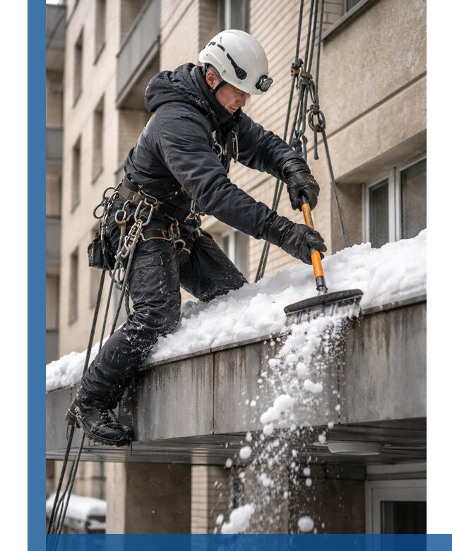 Очистка козырьков от снега в Партизанске круглогодично безопасно