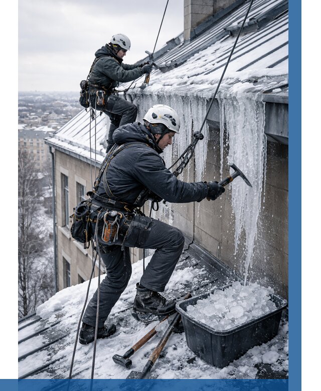 Удаление наледи с кровли в Партизанске от 5903 р. | ВЫСОТНИК-Прт