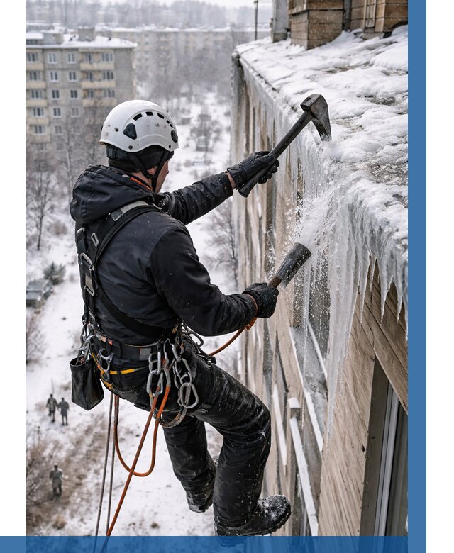 Сбивание сосулек с крыши в Партизанске по цене от 4830 р. | ВЫСОТНИК-Прт