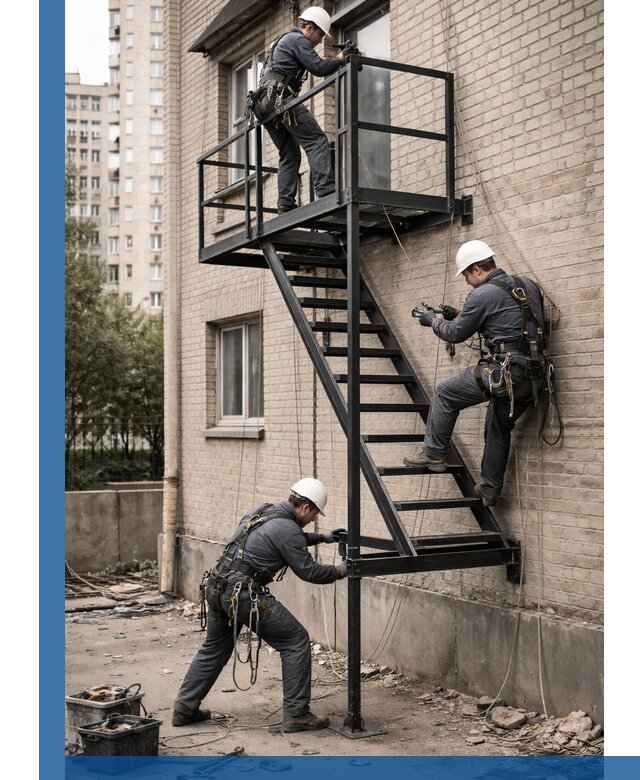 Монтаж пожарной лестницы в Партизанске, установка и крепление