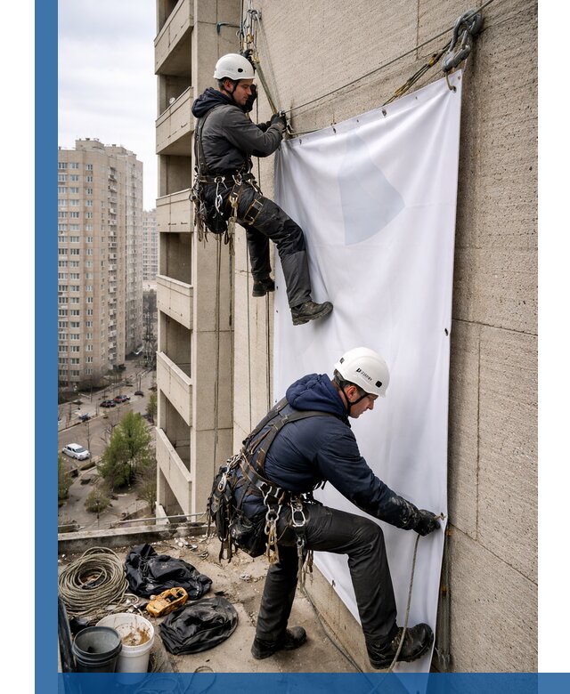 Профессиональный монтаж баннеров на фасаде в Партизанске
