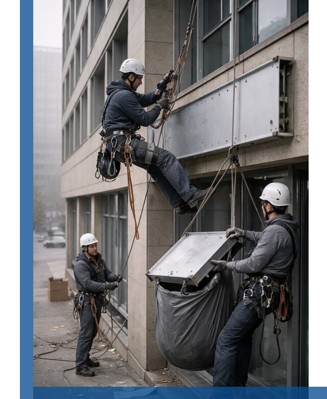 Демонтаж рекламной вывески с высотными работами в Партизанске