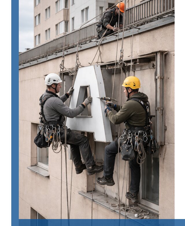 Ремонт и восстановление наружных вывесок на высоте в Партизанске