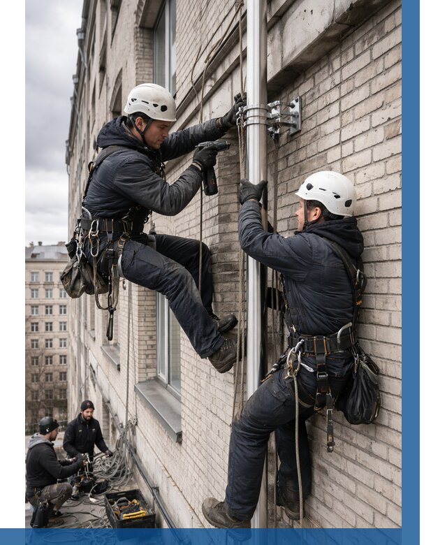 Монтаж флагштока на здании в Партизанске от 6976 р. | ВЫСОТНИК-Прт