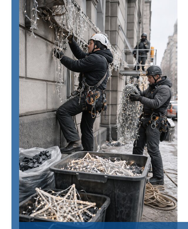 Демонтаж новогоднего оформления и гирлянд в Партизанске