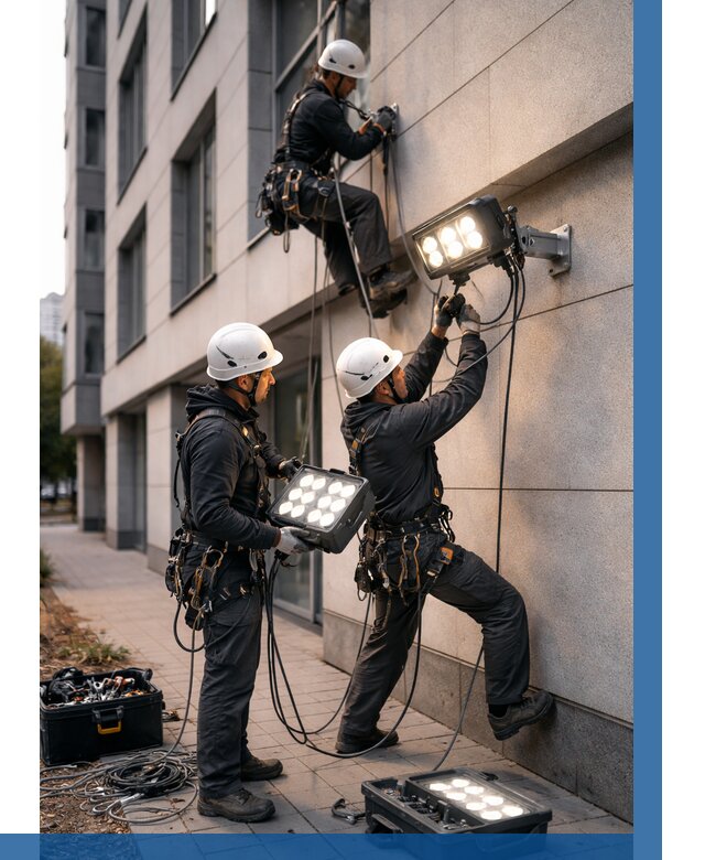 Монтаж прожекторов на фасаде в Партизанске от 8050 р. | ВЫСОТНИК-Прт