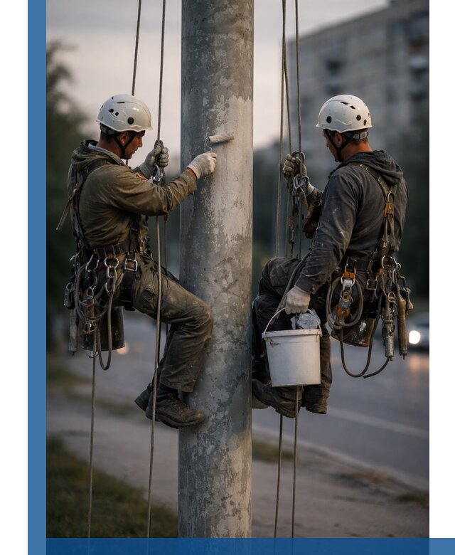 Покраска опор освещения и антикоррозийная защита в Партизанске
