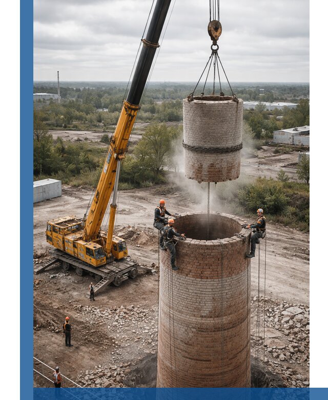 Демонтаж дымовой трубы в Партизанске с гарантиями безопасности