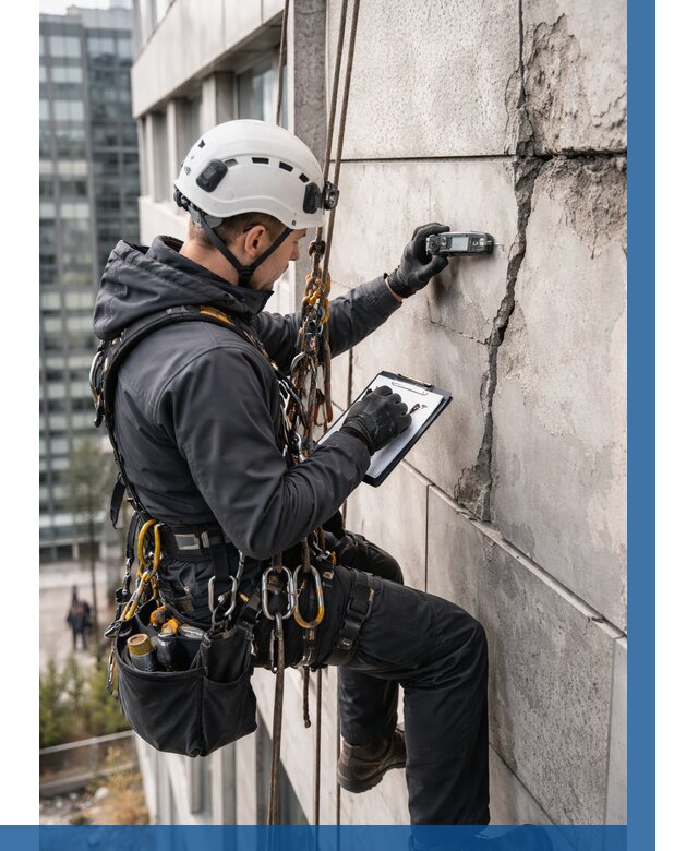 Обследование фасада альпинистами в Партизанске от 129 р. | ВЫСОТНИК-Прт