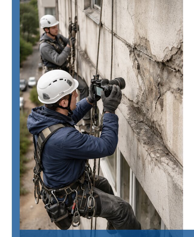 Фотофиксация дефектов фасада с высотной съемкой в Партизанске