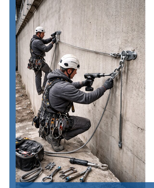 Монтаж анкерных линий высотной безопасности в Партизанске