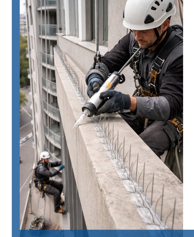 Установка шипов от птиц на фасадах и кровлях в Партизанске